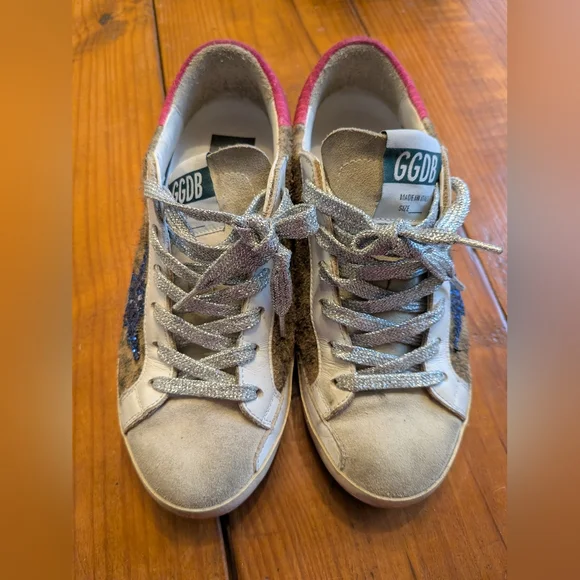 Golden Goose Sneakers with Glittery Blue Star and Pink Heel - Picture 6 of 7